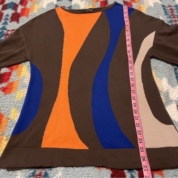 Geometric Boat Neck Knit Sweater 3/4 Sleeve Brown/ Orange/Blue Women’s Sz Small - Picture 6 of 8